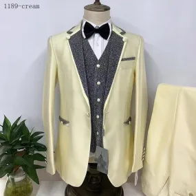 2023 Moda Nuovi Uomini Casual Boutique Business Host Performance Abito con paillettes Abito a tre pezzi Set Blazer Giacca Pantal