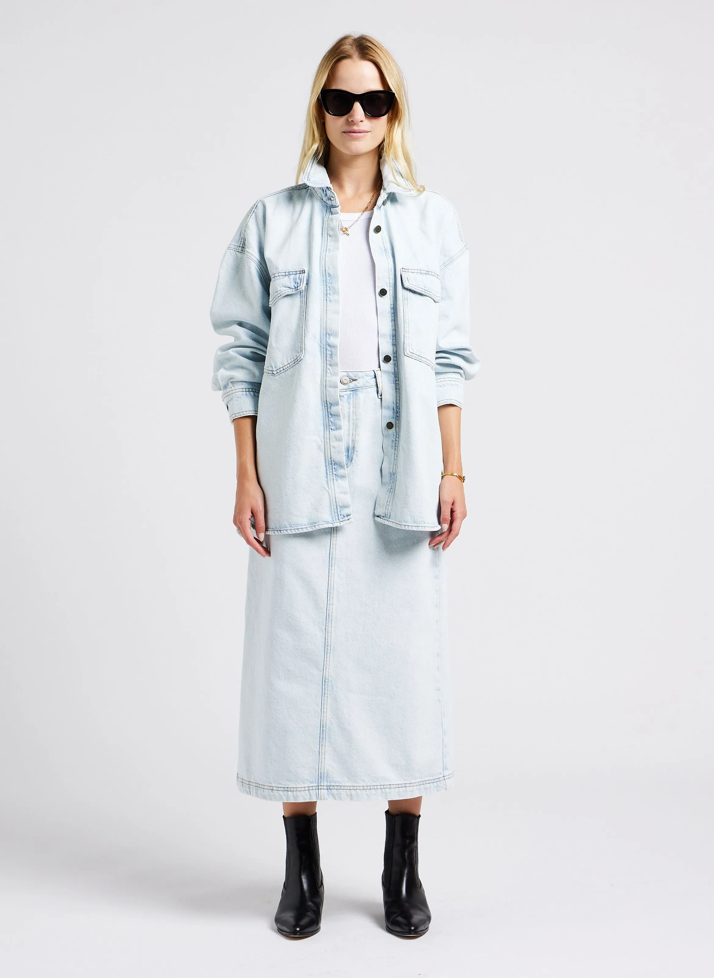  AMERICAN VINTAGE   JOYBIRD - Gonna lunga in denim di cotone | Bianco