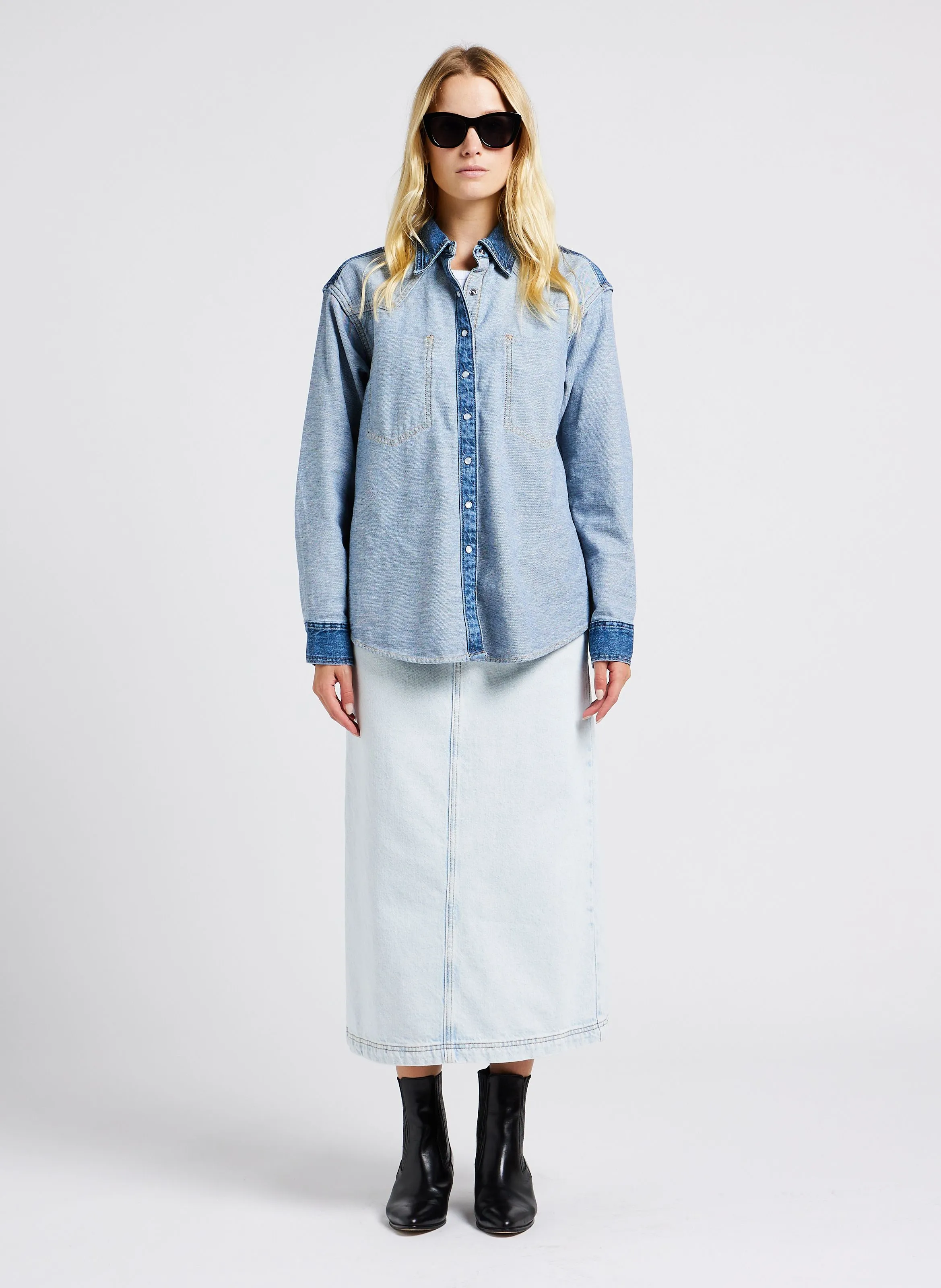  AMERICAN VINTAGE   JOYBIRD - Gonna lunga in denim di cotone | Bianco