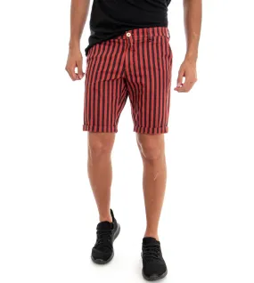 Bermuda Pantaloncino Uomo Corto Rosso Bicolore Rigato GIOSAL-PC1422A