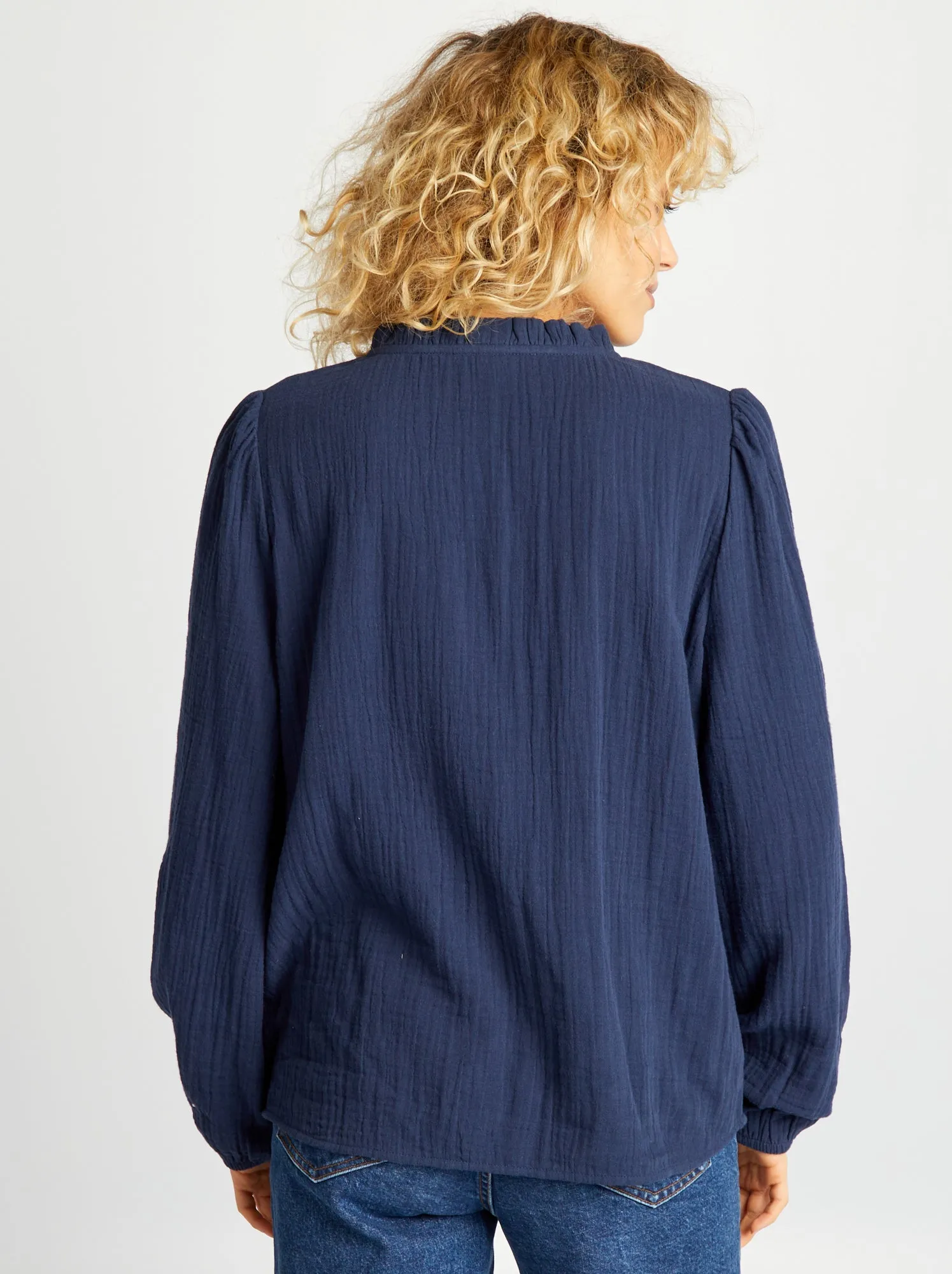 Blusa in garza di cotone - Blu marine