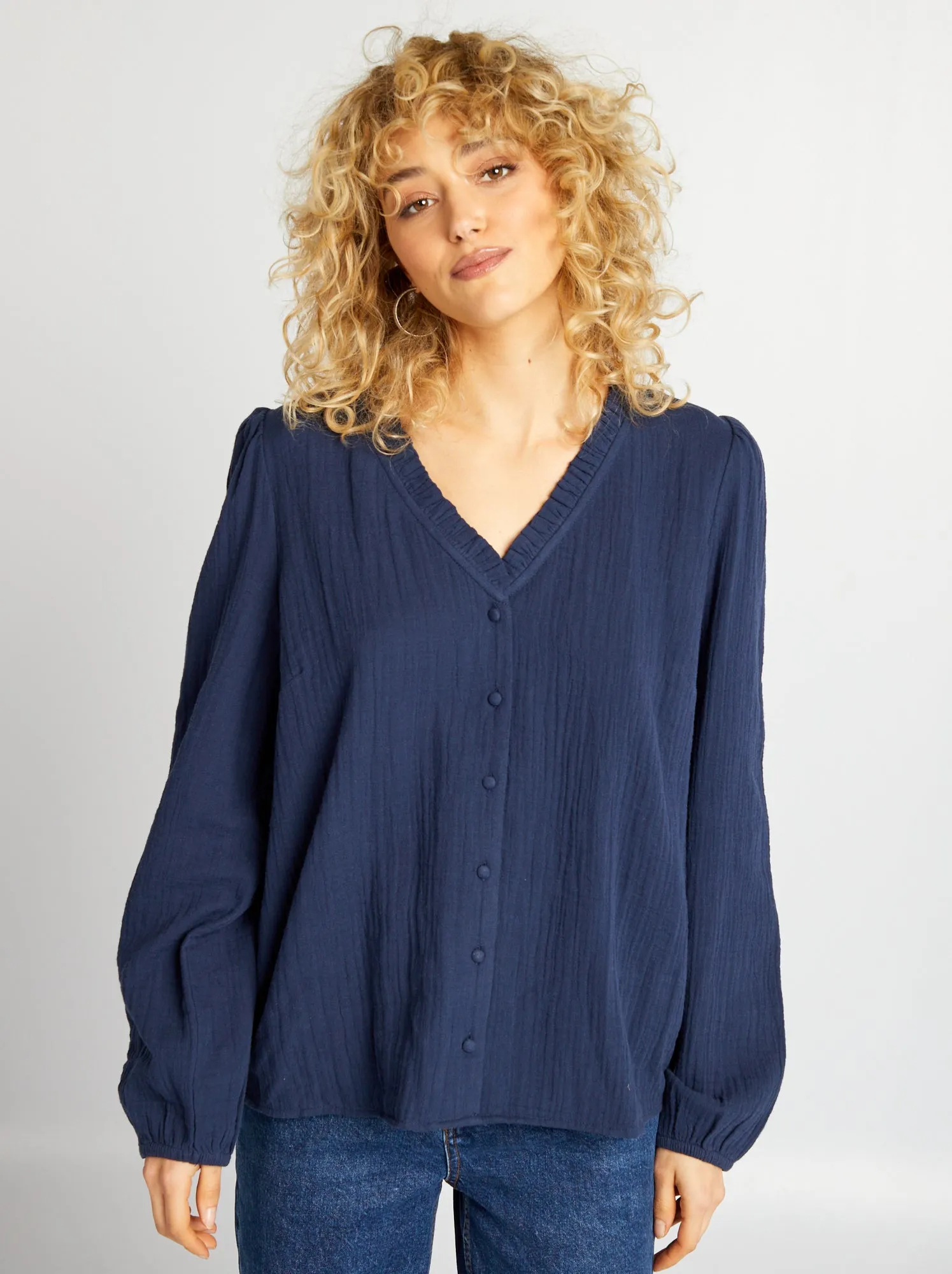 Blusa in garza di cotone - Blu marine