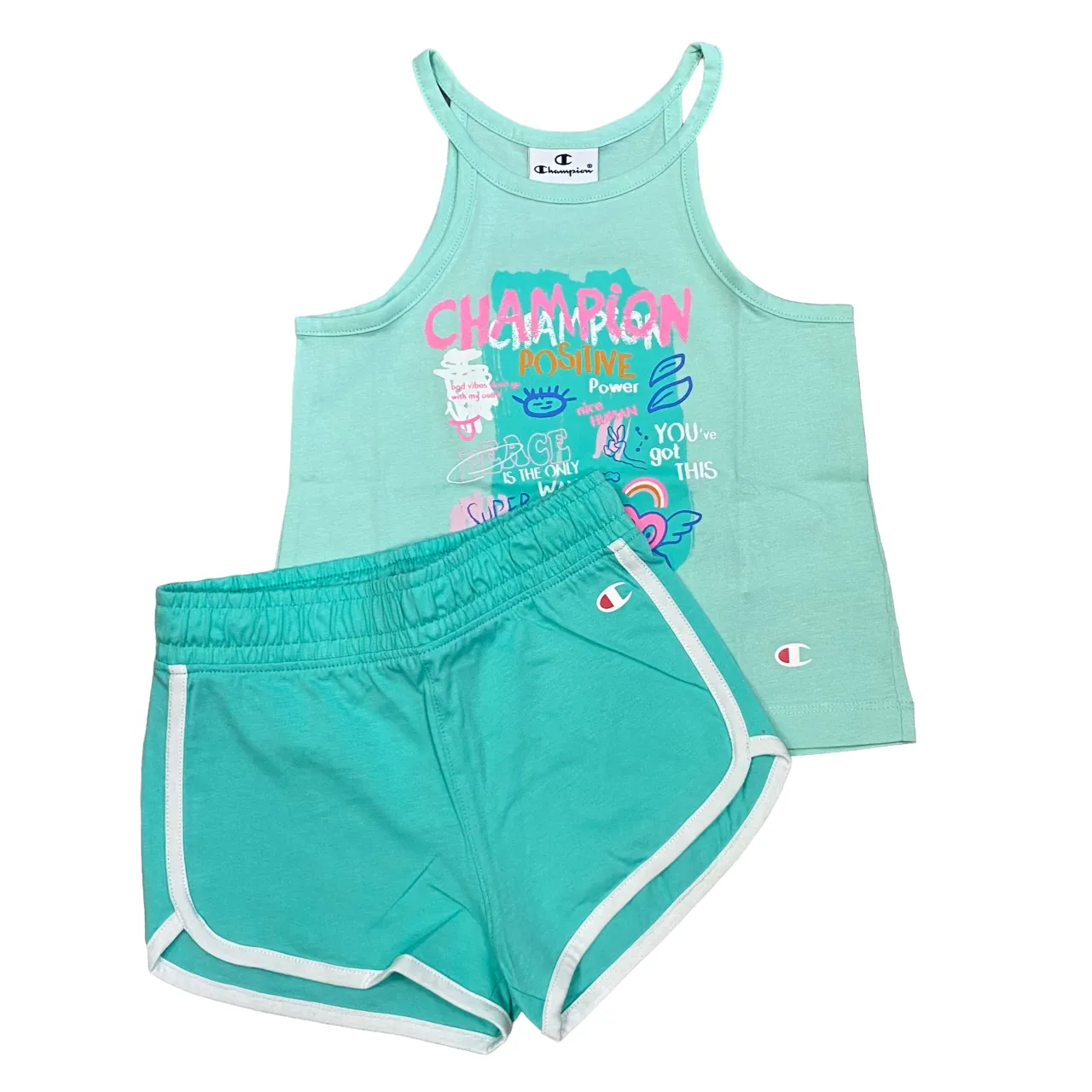 Champion girl's set with tank top and shorts 404930 GS009 aqua green