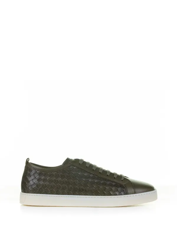 Green woven leather sneaker