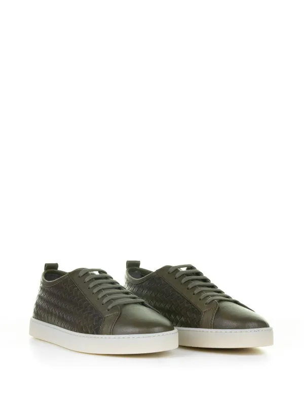 Green woven leather sneaker