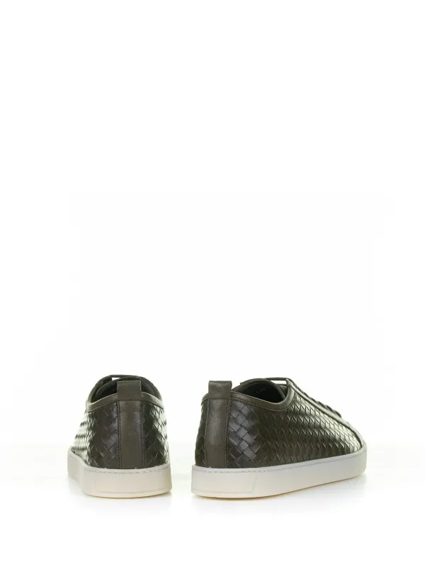 Green woven leather sneaker