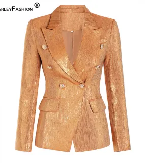 Harleyfashion Luxury Quality Women Vintage Gold Blazer Bling Bling Slim Quality Fitness Blazer retrò Blazer