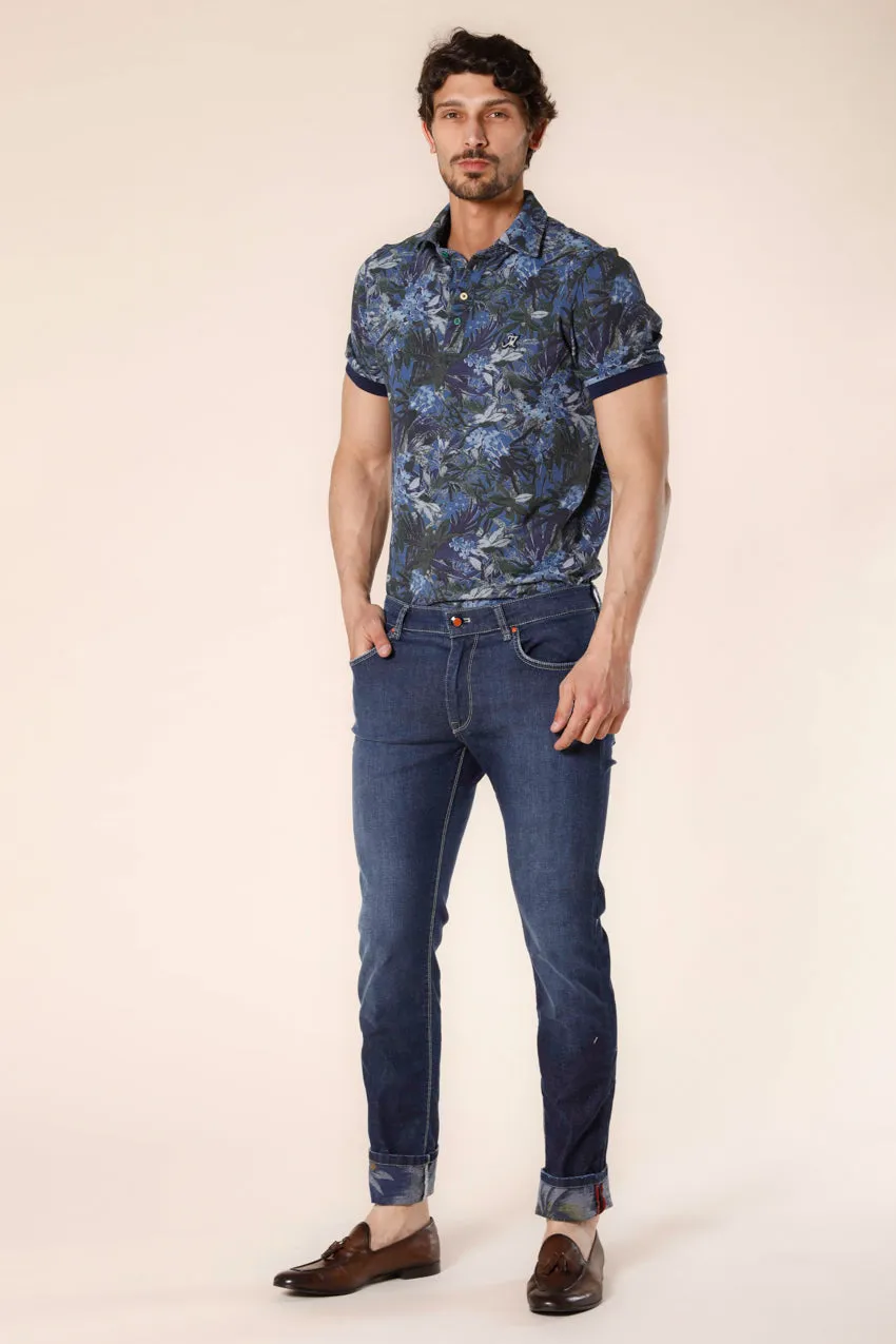 Harris 5 poches pantalon homme en denim stretch avec motif floral slim