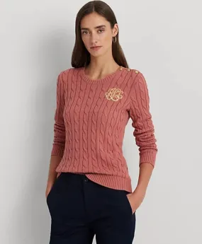 Lauren Ralph Lauren Maglia in cotone a trecce con bottoni