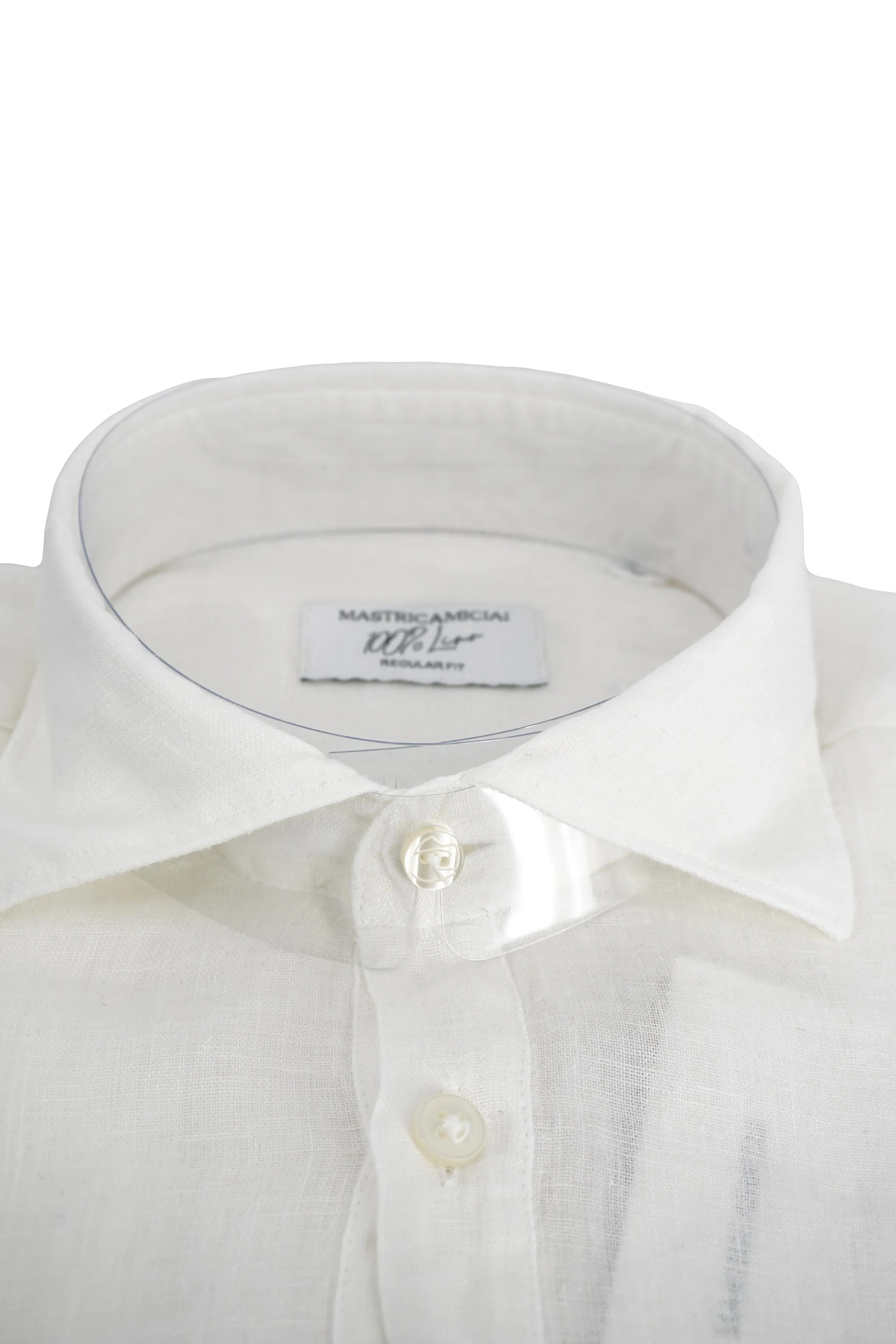 Linen Shirt with Polo Closure / White