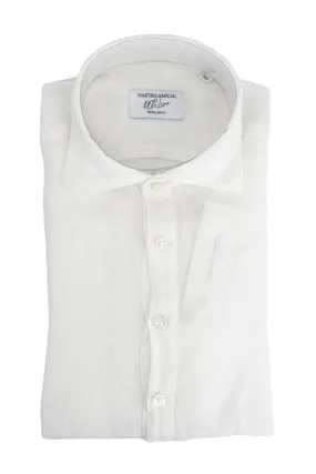 Linen Shirt with Polo Closure / White