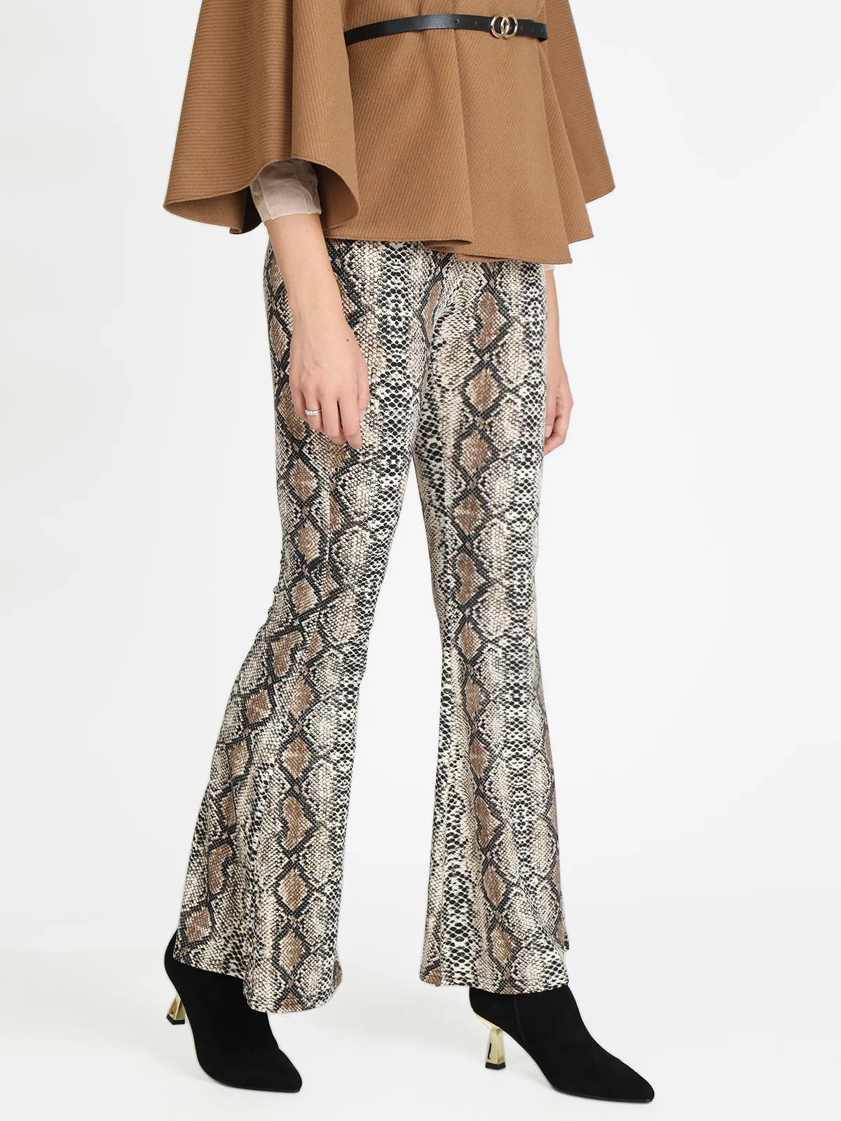 Lovery Pantalon évasé animalier femme