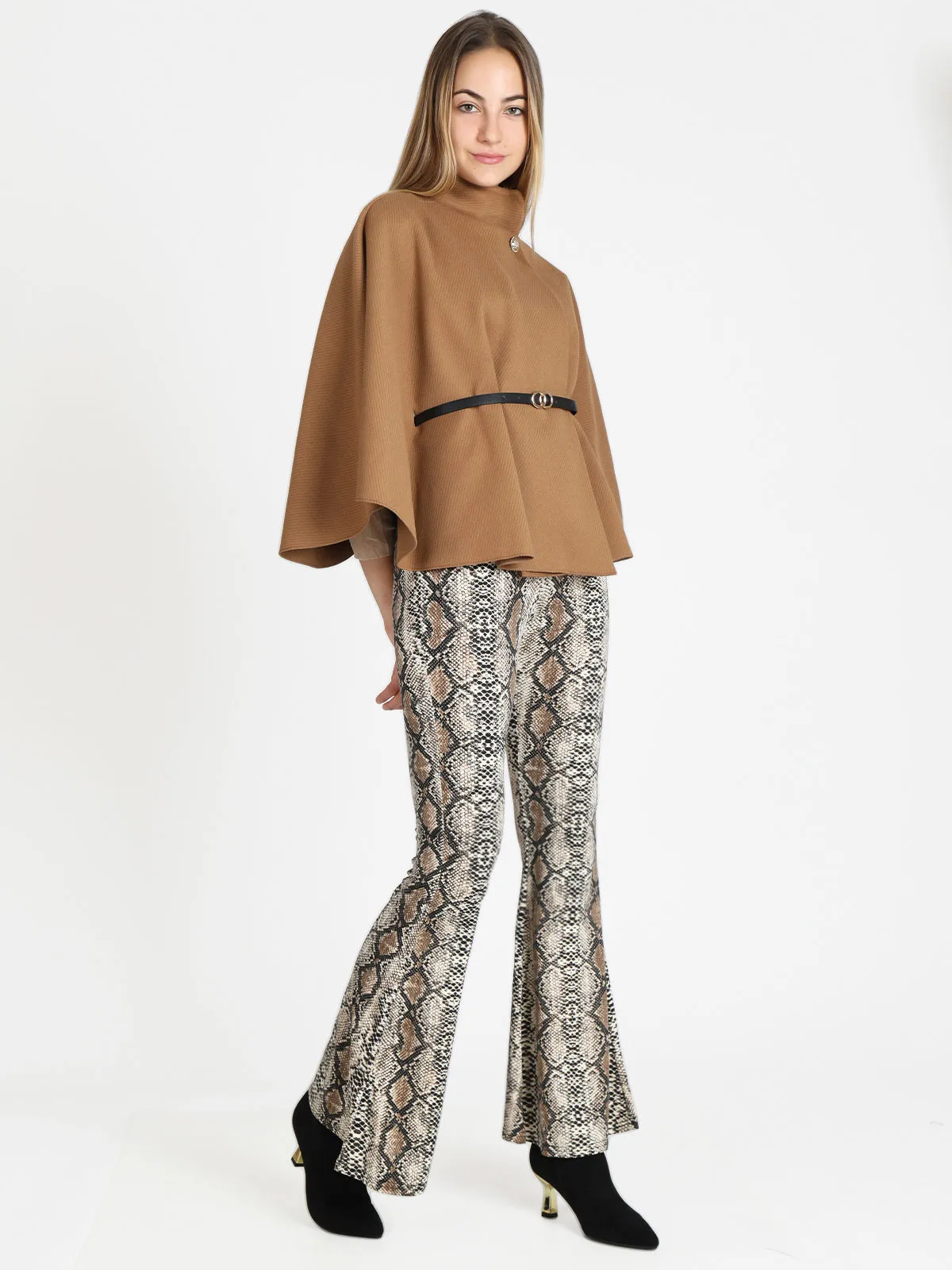 Lovery Pantalon évasé animalier femme