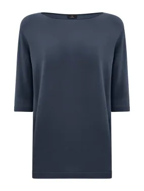 Maglia con manica 3/4 in misto di viscosa crêpe - Bleu