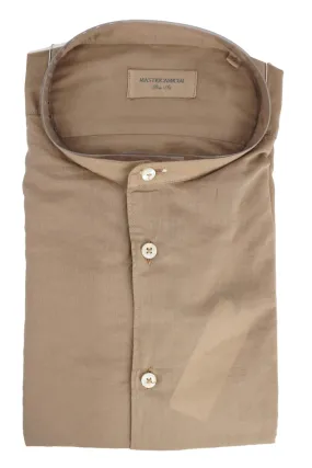 Mandarin Collar Shirt in Cotton Muslin / Taupe