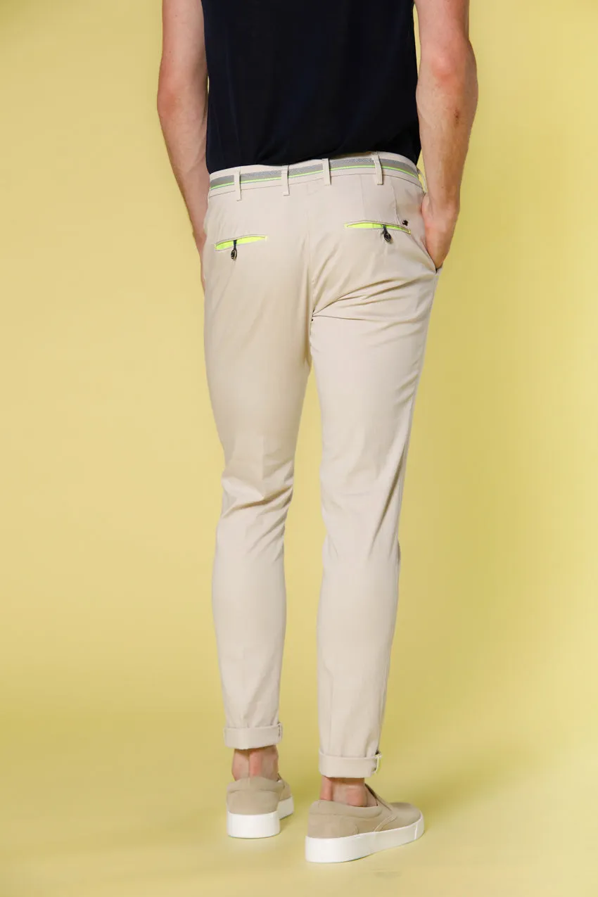 Milano Start pantalon chino homme en satin stretch avec rubans extra slim