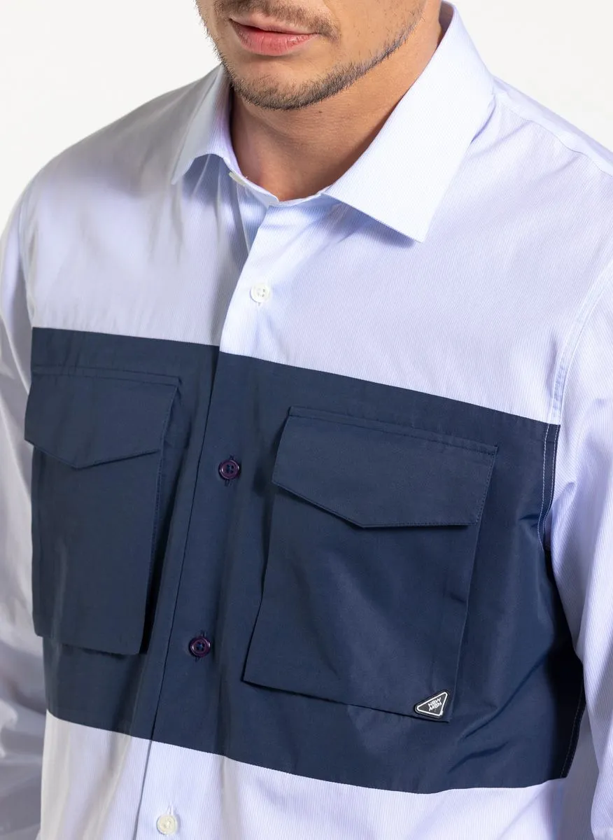  NEW MAN   CHAPTER - Camicia collo classico in cotone | Blu