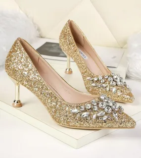 Nuove pompe da donna classiche con paillettes basse da donna tacchi alti scarpe da sposa a punta tacchi con strass da festa scar