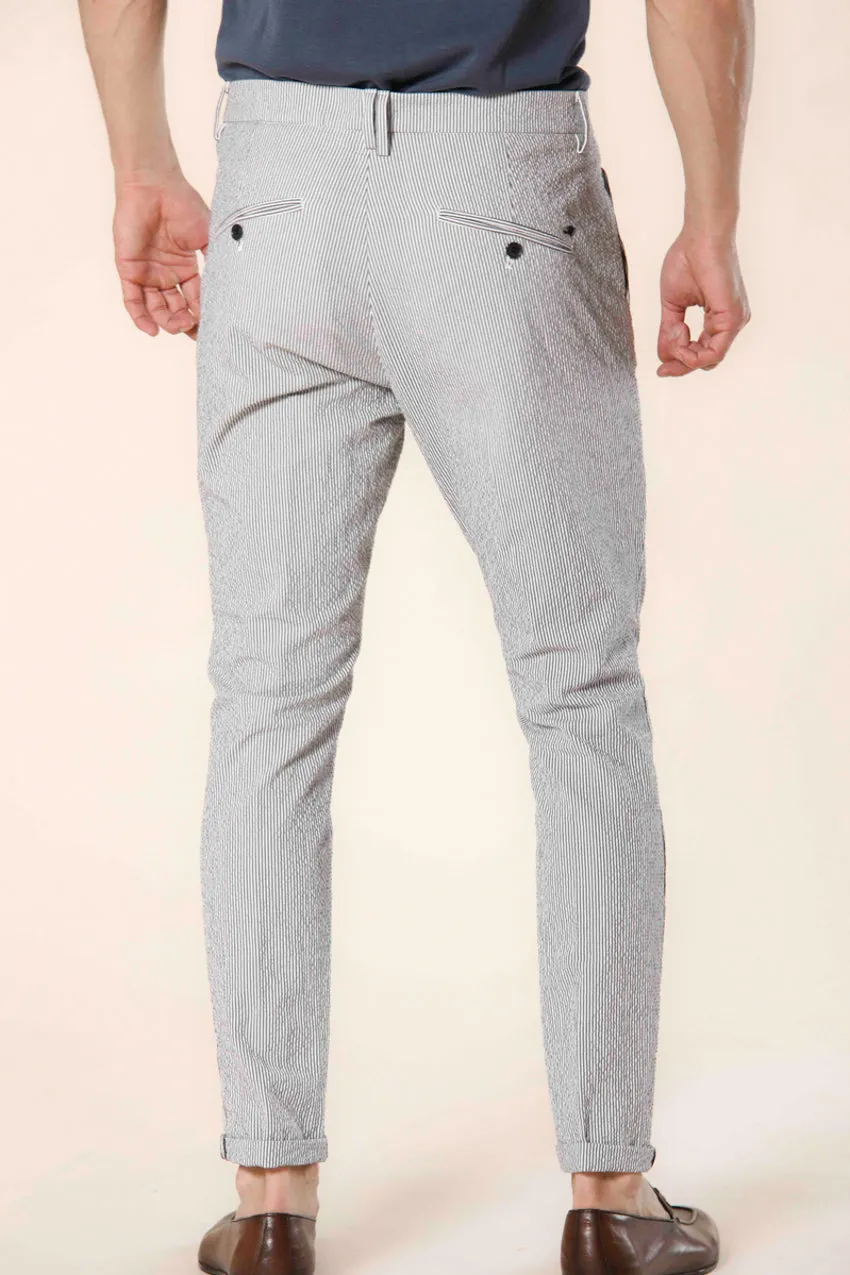 Osaka 1 Pinces pantalon chino homme en seersucker rayé coupe carotte