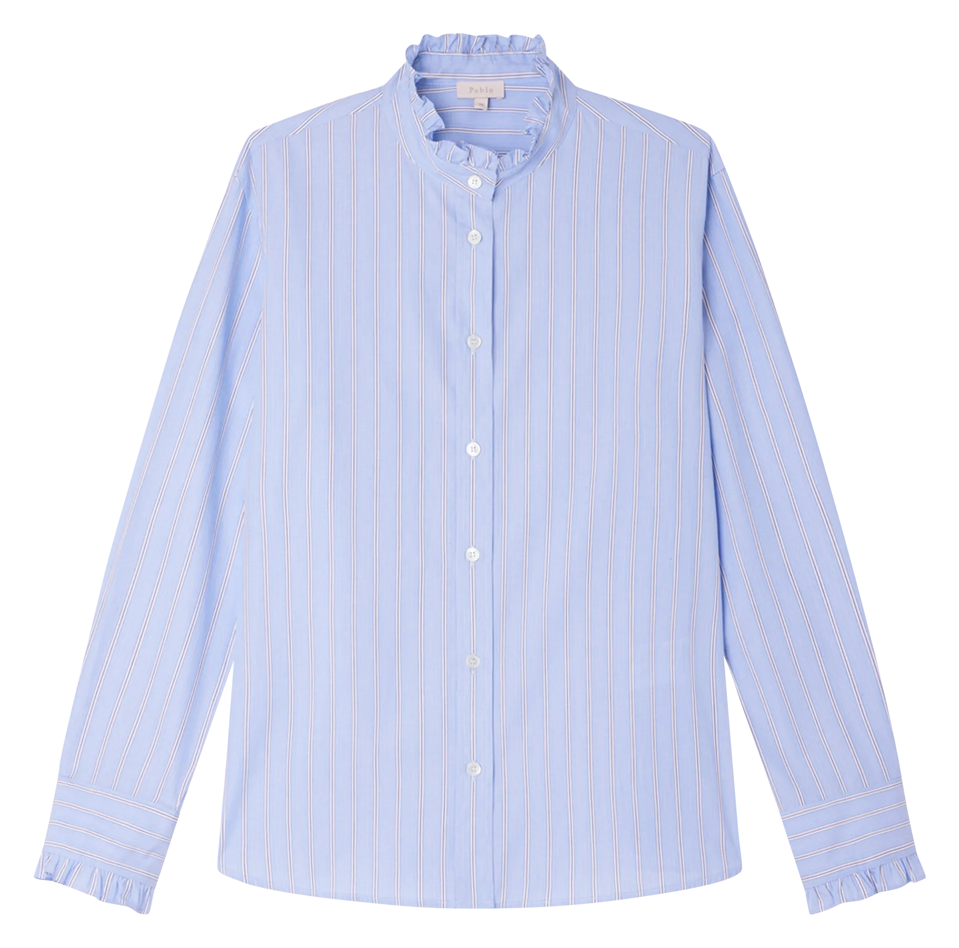  PABLO   BAIDY - Camicia a righe in cotone con volant Chamallow | Blu