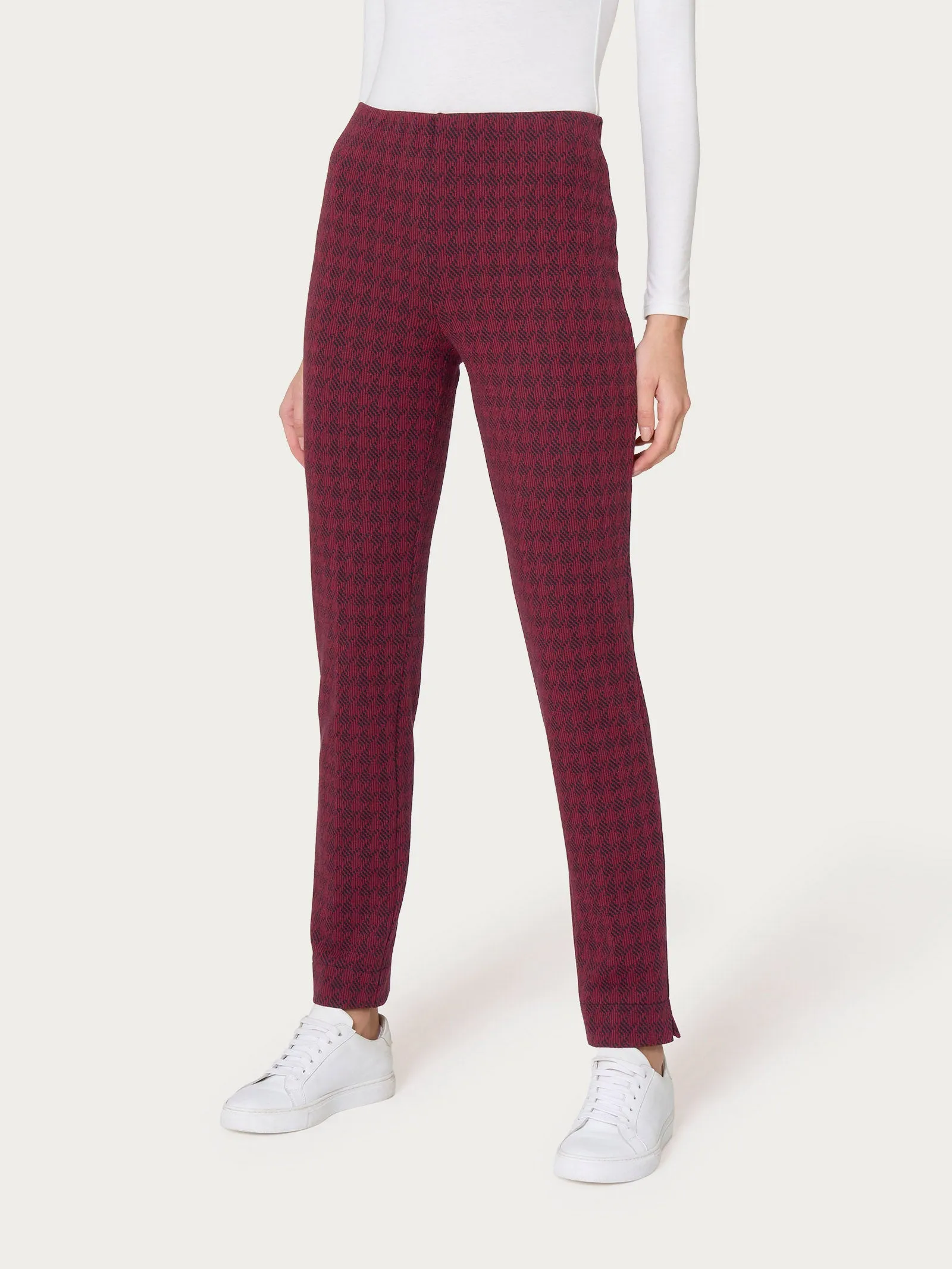 Pantalone a sigaretta con pied de poule in Eco Jacquard - Fant. Tibetan Red