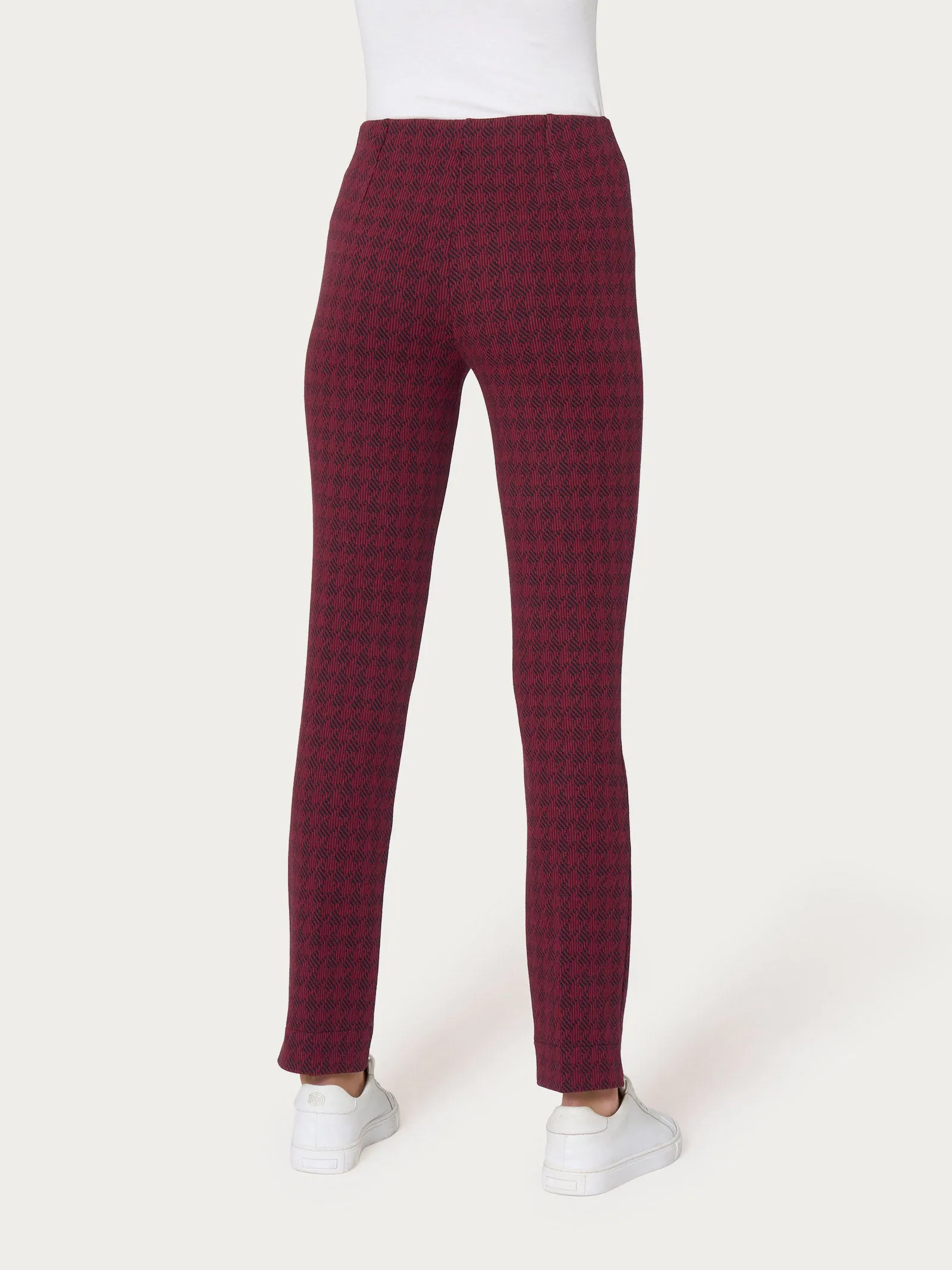 Pantalone a sigaretta con pied de poule in Eco Jacquard - Fant. Tibetan Red