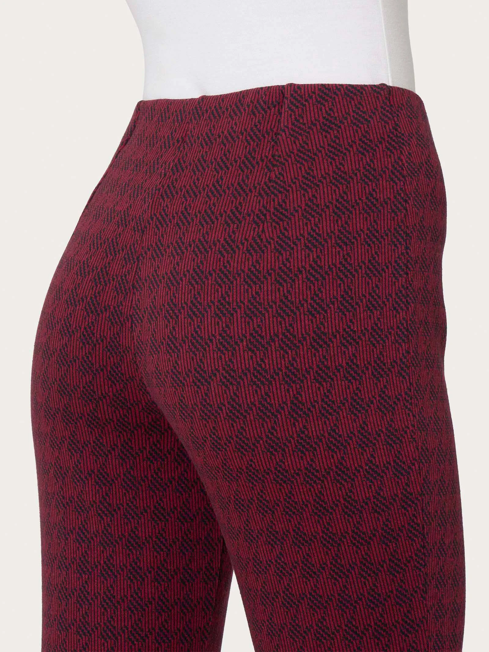 Pantalone a sigaretta con pied de poule in Eco Jacquard - Fant. Tibetan Red