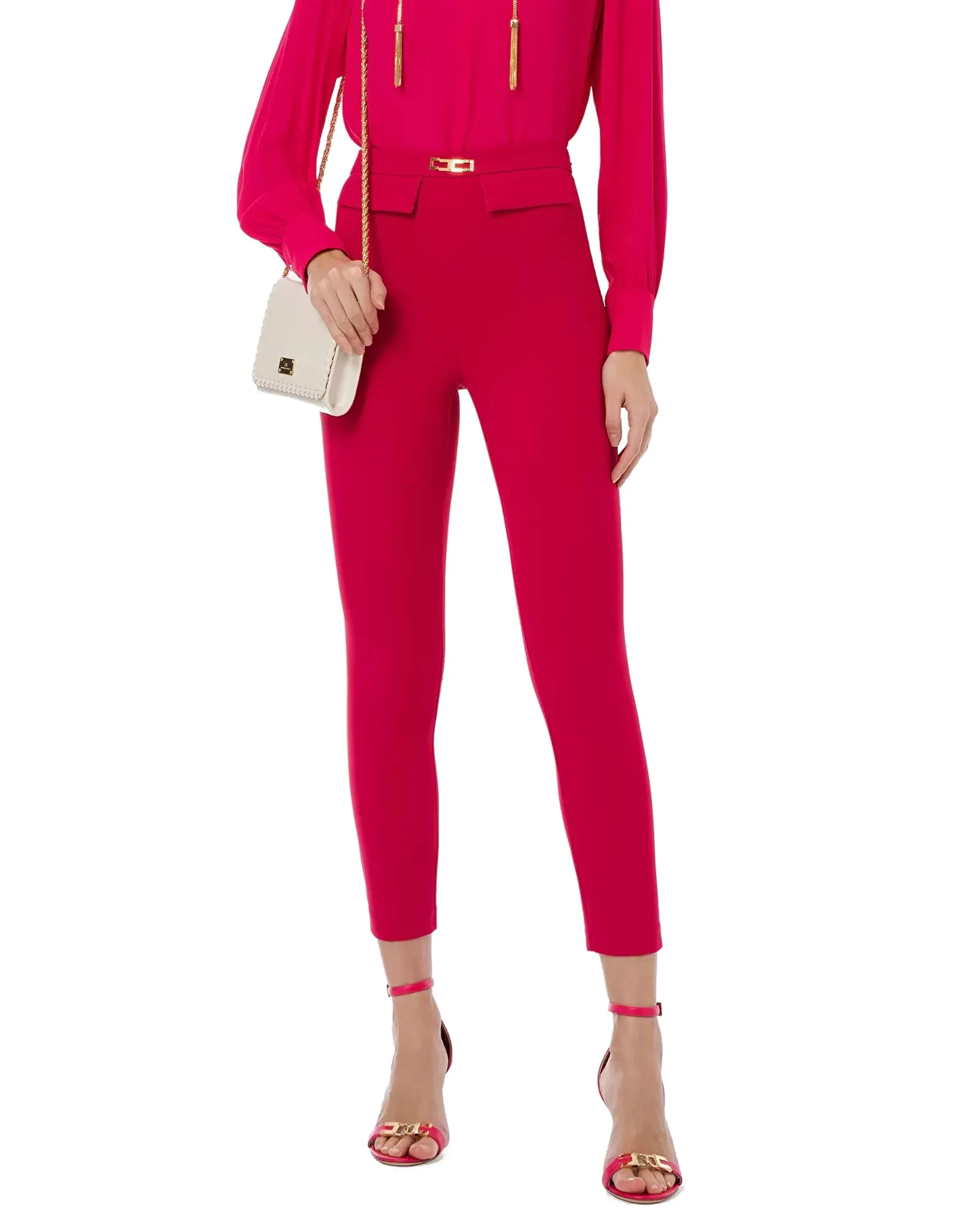 Pantalone crop doppio crepe fucsia