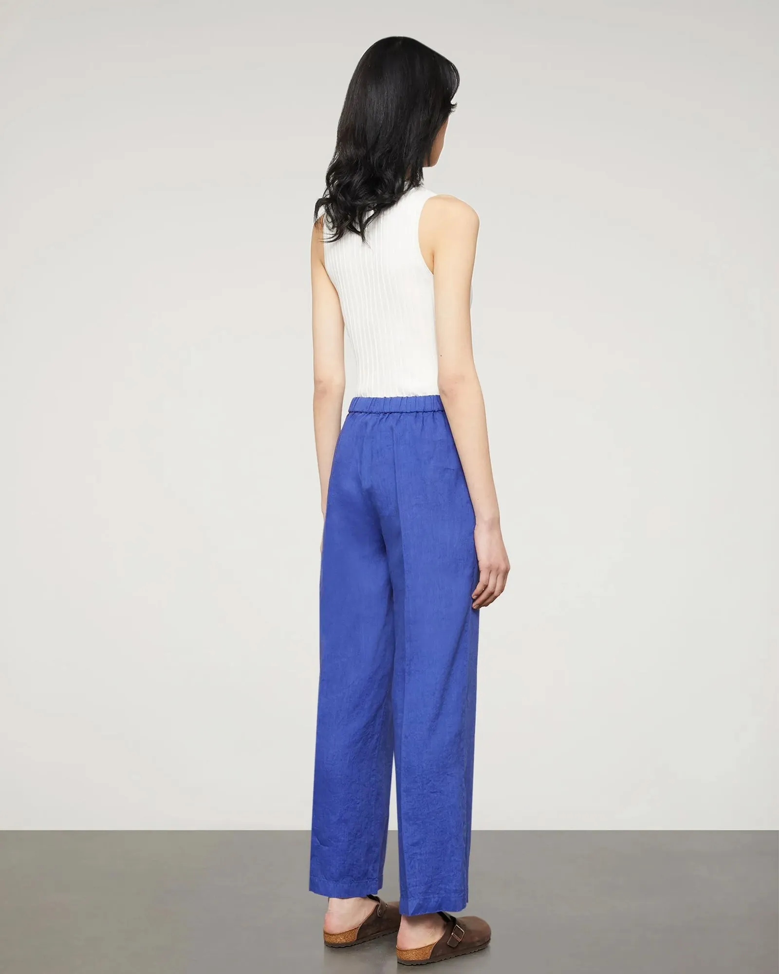 Pantalone lino leggero bluette