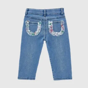 Pantaloni Denim Ricamato Con Galette