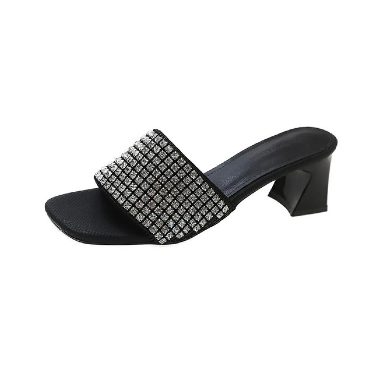 Sandali Donna Estate 2023 Nuovo Open Toe Strass Tacchi grossi Tacchi alti Scarpe di marca di lusso firmate Office Lady Slipp