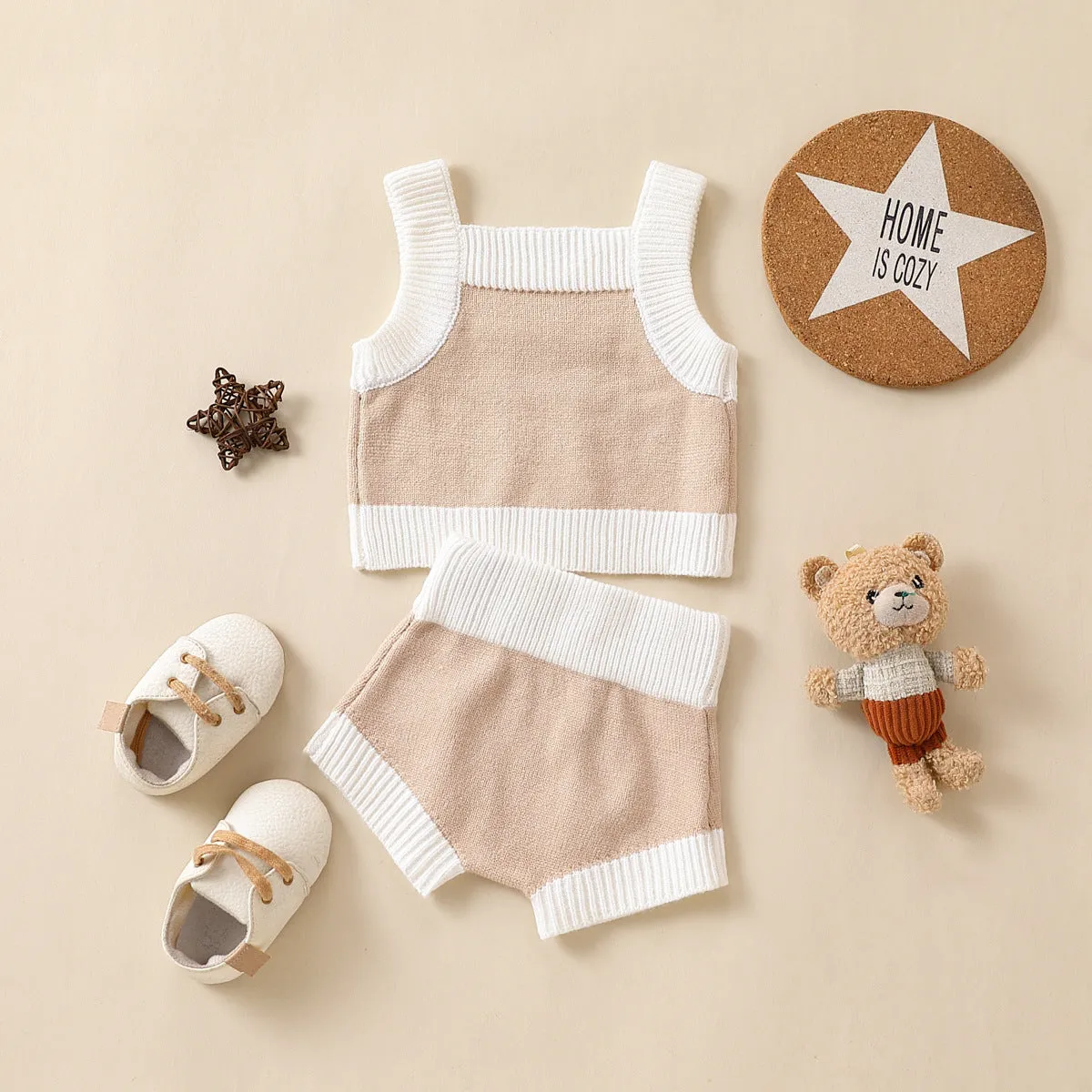 Set in maglia di cotone estiva canottiera e short per bambini