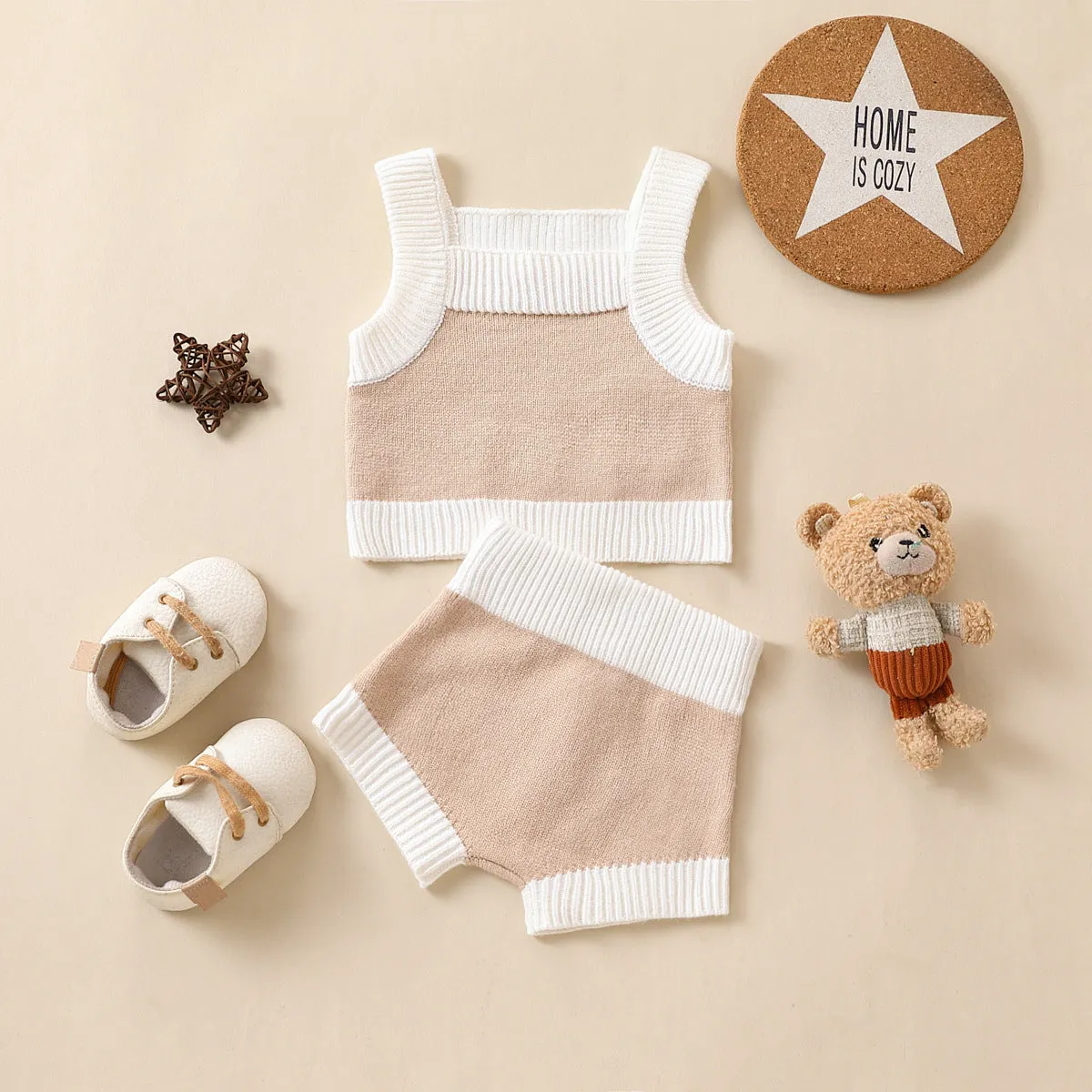 Set in maglia di cotone estiva canottiera e short per bambini