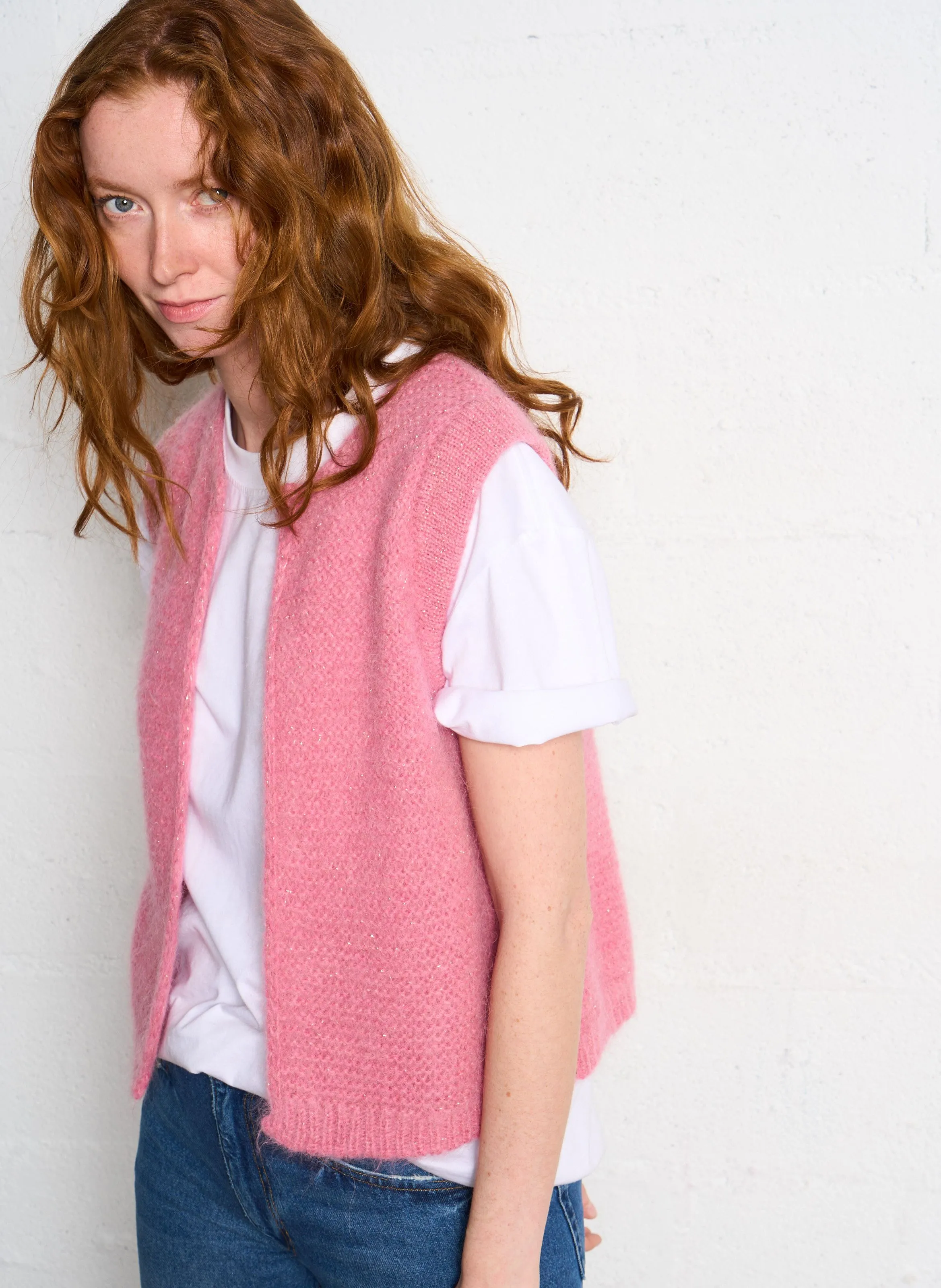  SUD EXPRESS   GOTANAX - Cardigan dritto in maglia con scollo tondo | Rosa