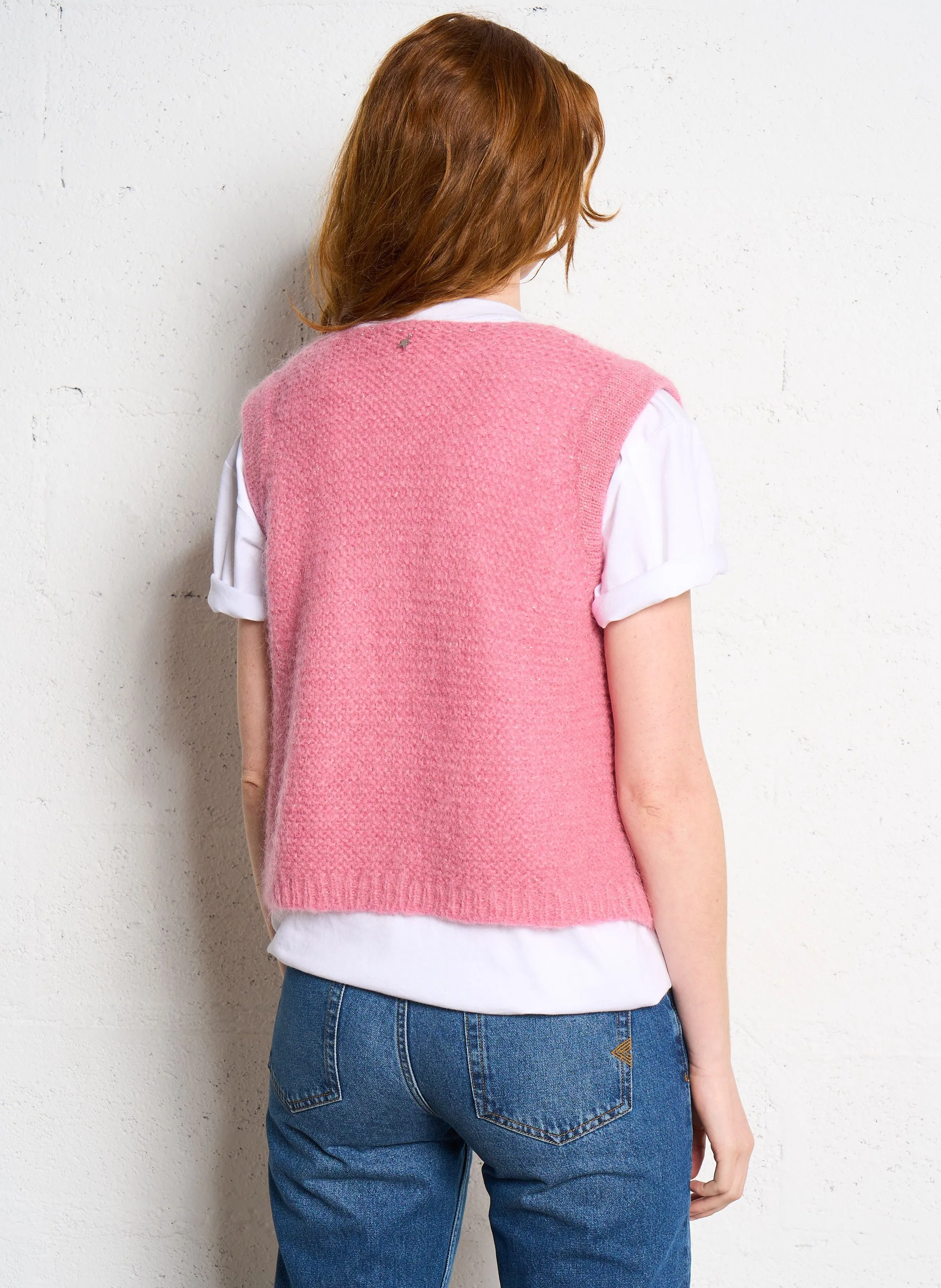  SUD EXPRESS   GOTANAX - Cardigan dritto in maglia con scollo tondo | Rosa