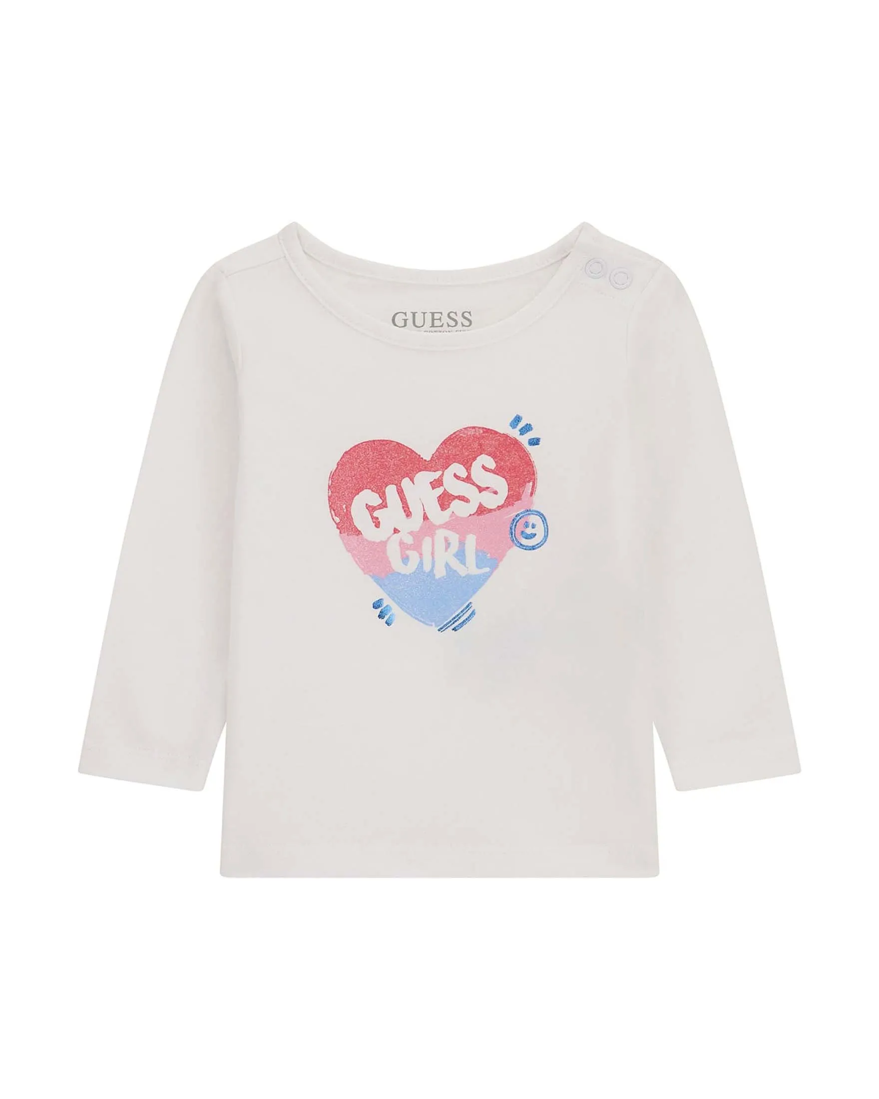 T-shirt bianca manica lunga in cotone con stampa cuore glitterato 9-24 mesi